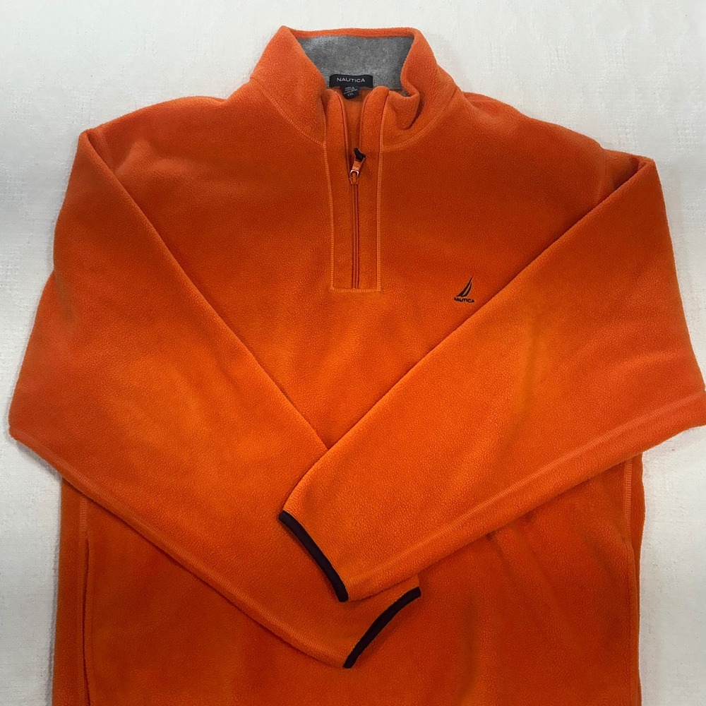 Nautica Mens XXL Orange Quarter Zip Fleece Pullover Jacket Mock Neck Logo 1550
